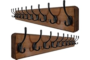 WEBI Percheros Pared Madera,10 Ganchos,98cm Largo Colgador Pared,Percha Pared,Colgadores Pared Para,Marrón,Paquete de 2