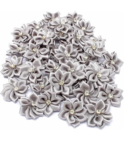 Fleurs En Ruban Satin 25mm Avec Strass - Violet | Décoration Mariage & DIY | Lot De 10 Pièces