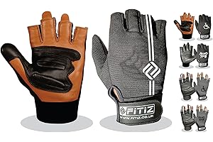 FITIZ Wheelchair Gloves Real Leather Palm Gloves Mobility Padded Gloves Breathable, Fingerless Bike Gloves with Anti-Slip Grip Lightweight Cycling Gloves