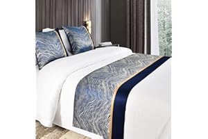 Guest Ruyunlai Bed Runner Luxury Hotel Grade blue 2 Pillowcases(50X50cm) Elegant comfortable Fabric with Wrinkle-Free and Premium Finish