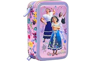 Julian Ross Disney Encanto Trousse Fille, Étui Triple rempli, 44 Accessoires d'École Primaire, 20 Centimètres, 3 Fermetures Éclair, Compartiments Organisés, Mirabel, Isabela