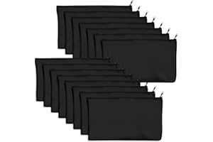 VANTASII 15 Pack Blank Cotton Canvas DIY Craft Zipper Bags Pouches Pencil Case for Makeup Cosmetic Toiletry Stationary Storage (Dark Black, 8.3” x 4.7”)