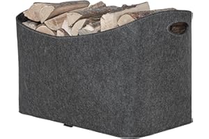 Rubberneck Filcowy kosz na drewno opałowe, duży, XXL, z uchwytami, na drewno, gazety, czasopisma, 63 x 40 x 42 cm, antracytowy