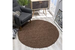 ‎SANAT SANAT Teppich Rund - Dunkelbraun Hochflor, Langflor Modern Teppiche fürs Wohnzimmer, Schlafzimmer, Esszimmer oder Kinderzimmer, Größe: 80x80 cm