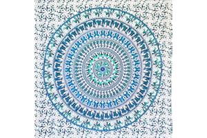 MOMOMUS Mandala Arazzo da Parete Etnico - Colori Vivaci, Stile Indiano, Tessuto- Telo/Poster/Arazzo Mandala da Parete -Bianco - Blu, 135x210 cm