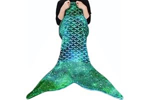 ‎CATALONIA CLASSY Catalonia Classy Meerjungfrauen schwanz Decke, weicher warmer Plüsch Fleece Schlafsack Kuscheldecke, 155 x 50 cm Fischschuppenmuster, Sternenhimmel