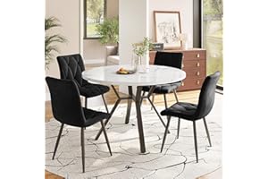 Gxffipw Essgruppe Runder Esstisch mit 4 Stühlen Set für 4 Personen, Esstisch Rund 100x100x75 cm mit Schwarzen Metallbeinen und 4 Schwarz Samt Esszimmerstühle, Esszimmermöbel, Küchenmöbel