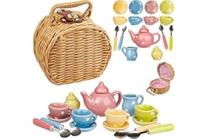 alles-meine.de GmbH 18 TLG. großes Set Picknick Korb - Puppengeschirr/Kaffeeservice & Teeservice - Bunte Punkte - Geschirr Porzellan/Keramik - Porzellangeschirr & Besteck -..