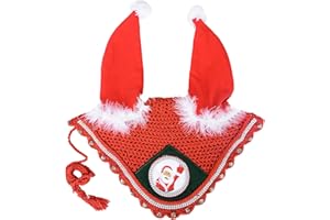 GALLOP SHOP Christmas Fly Mask/Santa Claus Ear Bonnet for Horses (Red Cord Trimming, Full)