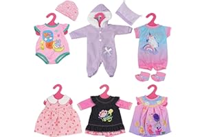 THE MAGIC TOY SHOP Bibi Doll - Set of 6 Dolls Clothes Outfits for 12 to 16 Inch New Born Baby Dolls - Rompers Pink Dress Bathrobe (Design 1)