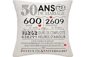BOMMEX Cadeau 50 Ans de Mariage 50e Anniversaire de Mariage Housse de Coussin Souvenir Décoration Cadeau pour Couples Parents Femmes Hommes Maman Papa Épouse Grand-mère Grand-père Amis(50e Anniversaire)