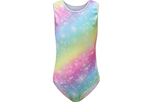 Cucudy Gymnastics Leotards for Girls Dancewear Gradient Color Sparkle Dance Long Sleeve/Sleeveless Leotard Girls Leotards Athletic Ballet Dance Dress Kids 3 4 5 6 7 8 9 10 11 12 Years