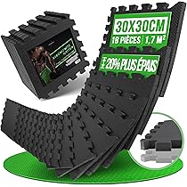 Veluris Vloerbeschermingsmat, fitnessmat, 31 x 31 cm, 18 extra dikke vloermatten, 20% meer bescherming, antislip beschermmatten voor fitnessruimte, fitnessvloer, sportvloer, zwembadonderlegger, valbeschermingsmatten