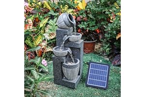 BTGGG Solarbrunnen für Draussen,4-Stufiger Kaskaden Solar Springbrunnen Gartenbrunnen mit LED-Licht für Außen Solar Wasserspiel Wasserfall Brunnen für Garten,Balkon,Terrasse,19x19x51cm