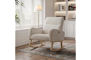 Aonyaybm - Sedia a dondolo scandinava, poltrona per allattamento, tempo libero e riposo, in tessuto con piedi in legno e metallo per soggiorno, camera da letto, colore: Beige A