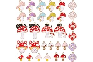 COGCHARGER 32 Pieces Mushroom Pendant Charms Alloy Enamel Mushroom Pendant Red Cute Mushroom Charms for Jewelry Necklace Bracelet Earring Making