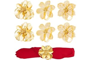 Homotte Gold Flower Napkin Rings Set of 6, Christmas Napkin Rings for Thanksgiving Table Decorations, Christmas Banquet, Daily Receptions