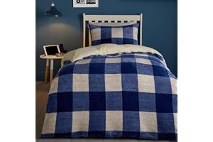 Bedlam – Blått rutigt påslakanset – enkelsäng (140 x 200 cm) – mysigt och mjukt fleece-påslakan – blå och vit taran/flanell p