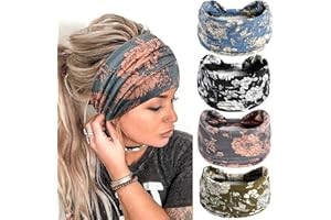 RAMONI 4 PCS Headbands for Women's Hair,Women's Elastic Headbands,Wide Headbands,Knotted Hair Band,Fashion Bandanas Knot,Elastic Boho Bandana,Thin Headbands,Suitable for Sports,Fitness,Running,Yoga