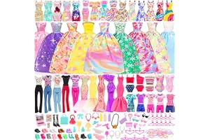 Festfun 82 Pcs Accessoire de Poupée 5 Robes de Soirée 3 Habits 8 Robes 2 Maillots de Bain 15 Chaussures et 49 Accessoire de Poupée de 11,5 Pouces