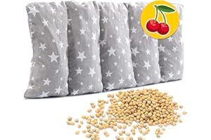Amilian Cuscino termico con noccioli di ciliegia, 55 x 20 cm, cuscino per bambini e adulti, ideale come cuscino da massaggio, a forma di stelline, grigio