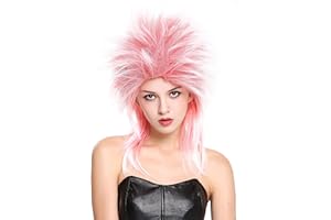 WIG ME UP - 90891-ZA13TZA60 Perruque Dame Homme Carnaval années 80 Wave Punk Popstar mélange Rouge Blanc crêpée