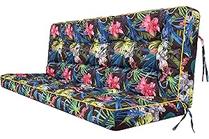 BJIRD Bankauflage für Gartenbank, Auflage für Gartenmöbel, Polsterauflage für Hollywoodschaukel, Gartenschaukelkissen, Sitzkissen und Rückenkissen, inkl. 2 Seitenkissen, 140 x 50 x 56 cm - Blumen