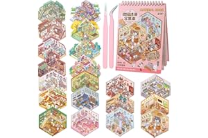 HTTDSLF Adesivi 3D Sticker, aAdesivi di Scena, aAdesivi per la Casa Fai Da Te, 3D Sticker Kit di Adesivi per Casa in Miniatura per Scrapbook e Diario, con 2 Pinzette