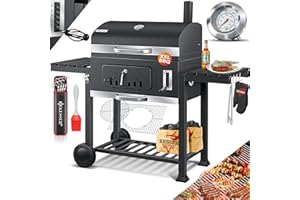 KESSER® Chariot à Barbecue | Grill XXL à Charbon de Bois avec Couvercle, Roues, poignée en Acier Inoxydable, Grille et thermomètre | Grand Barbecue au Charbon de Bois