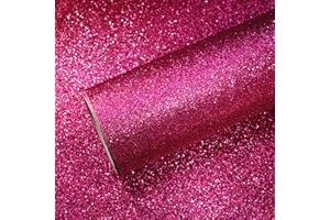 VEELIKE Papier Peint Pailleté Rose Vif Papier Peint Adhesif Magenta Papiers Peints Rose Paillette Adhesif pour Meuble Vintage Stickers Meubles Deco Chambre Armoire Décoration de Fête 40cmx300cm