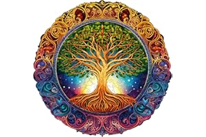 CHARMIBLE Puzzle in legno per adulti, 300 pezzi, mandala, albero della vita, puzzle in legno, 34 x 33,6 cm, puzzle irregolare, puzzle in legno, a forma di animale, in legno, con confezione regalo in legno