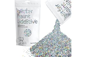 Hemway Glitter Paint Additive - Silver Holographic Stars | Shaped Metallic Flakes for Adding Sparkle to Paints & Wood Varnish | Add to Emulsion, Acrylic & Latex for Indoor Sparkly Walls | 100 g