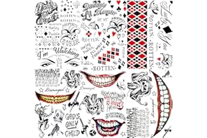 COKTAK 6 Blatt Joker Tattoos Halloween Make UP Set Cosplay Kostüm Klebetattoos Erwachsene, Klebe Clown Joker Gesicht Tattoos Aufkleber, Fake Joker Temporäre Tattoos Zum Aufkleben Herren Damen Schminke