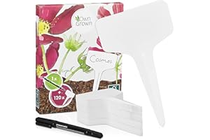 OWNGROWN Set Di 120 Etichette Per Piante Con Penna Nera - Etichette Vegetali In Plastica Bianca Per Giardinaggio E Piante Da Orto - Resistenti Alle Intemperie E Versatili - 10x6x0,1 Cm