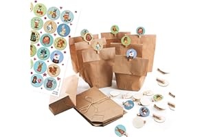 Logbuch-Verlag 1-24 kleine Adventskalender Beutel zum Befüllen SET: Papiertüten + Aufkleber + KLAMMERN – Tiere Weihnachten Kinder