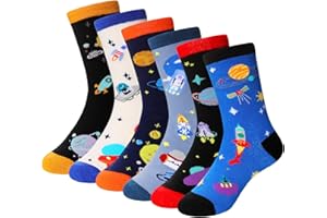 SEEYAN Boys Socks Kids Funny Novelty Cotton Crazy Cartoon Dinosaur Space Shark Fun Crew Socks 6 Pairs