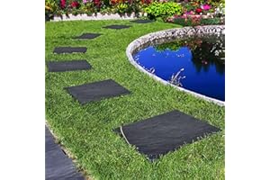 Nicoman Marble Effect 30x30x2.5cm Square Stomp Stone Recycled Rubber Steps Hard Wearing Heavy Duty Outdoor Pathway Tiles- (Graphite, Set of 4)