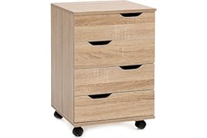 FineBuy rolkowy FineBuy Drewno SV51850 Kontener biurowy 40 x 60 x 40 cm | Pojemnik na biurko z czterema szufladami | Przyczepy biurowe z rolami | Mały pojemnik na szuflady