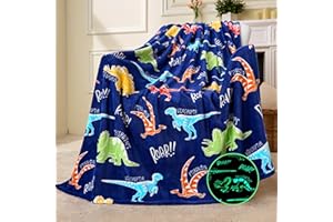 Joiedomi Manta Dinosaurio Que Brilla en la Oscuridad – Regalo para niños y niñas de 2 a 12 años – Manta Suave y acogedora de Franela, decoración para habitación – 127 x 152 cm