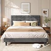 VASAGLE Bed Frame, Adjustable Headboard, 16 x 200 cm | MAZEY RMB185G101 Bed Base with Legs, Solid Wood, Noiseless, Bedroom, S