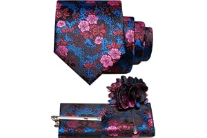 JEMYGINS Petite blommig slips set män flerfärgad | Med näsduk slipsklämma och blomma perfekt för bröllop affärsliv och fest