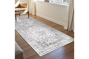 PureCozy Teppich Grau Läufer Flur 60x180cm Waschbar Vintage KüChenläUfer Schlafzimmer Wohnzimmer Teppiche Kurzflor Weich rutschfest Bettvorleger Teppichläufer Esszimmer Carpet