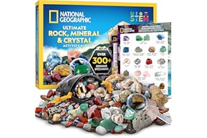 BLUE MARBLE NATIONAL GEOGRAPHIC Rock Collection Kit for Kids – 300+ Piece Crystals and Gemstones Set Includes Geodes, Rocks and Minerals Science Kit for Kids, A Geology Gift for Boys and Girls