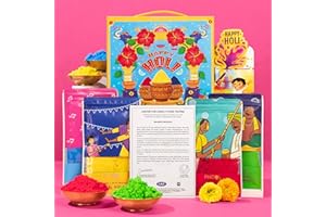 Phool 4 Pack Holi Colour- Party Pack, Pink Blue Green Yellow, | 300 GMS gulal | Herbal and Organic Color | Skin Safe Certificate | Gulal for Kids & Family with Interactive Greeting Card