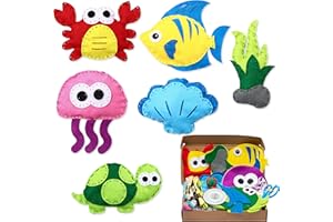 WATINC 6pz Kit de Costura Niños Juego de Manualidades Coser Kit Manualidad de Coser Fieltro, Tema de Animales Marinos, Con Fieltros, Aguja de Coser, Hilo de bordar, Apto para Principiantes, Regalo DIY