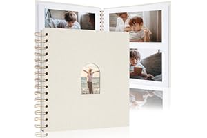 Vienrose DIY Scrapbook Album 20 x 20 cm Linen Arch Window Photo Album 40 Blank Pages Scrap Book Photo Albums for Wedding Baby Shower, Beige