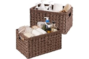 GRANNY SAYS Cajas de Mimbre Tejida Apilable para Armarios de Cocina Estante Conjunto, Paquete de 2 Cestas Organizadoras, Cestos Mimbre Decoración, Cestas Almacenaje Baño Rectangulares, Marrón