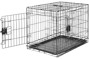 Amazon Basics Zusammenklappbarer Hundekäfig aus Metalldraht mit Bodenschale, Doppeltür, schwarz, L 76 x B 48 x H 53 cm