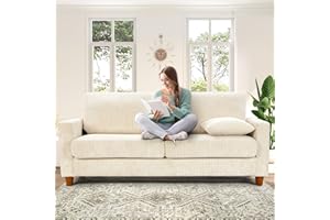 Kidirect Cord Sofa 3 Sitzer, 178CM Bequemes Couch 53CM Extra Tiefe Sitze, Sofa Wohnzimmer Werkzeugfreie Montage, Big Sofa Couch mit 2 Kissen, Modernes Couch fürs Büro, Schlafzimmer Sofas Beige