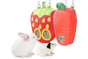 JanYoo Bunny Feeder Hay Bag for Rabbits Guinea Pig Cage Manger with Hooks Food Dispenser Storage Hanging for Chinchilla